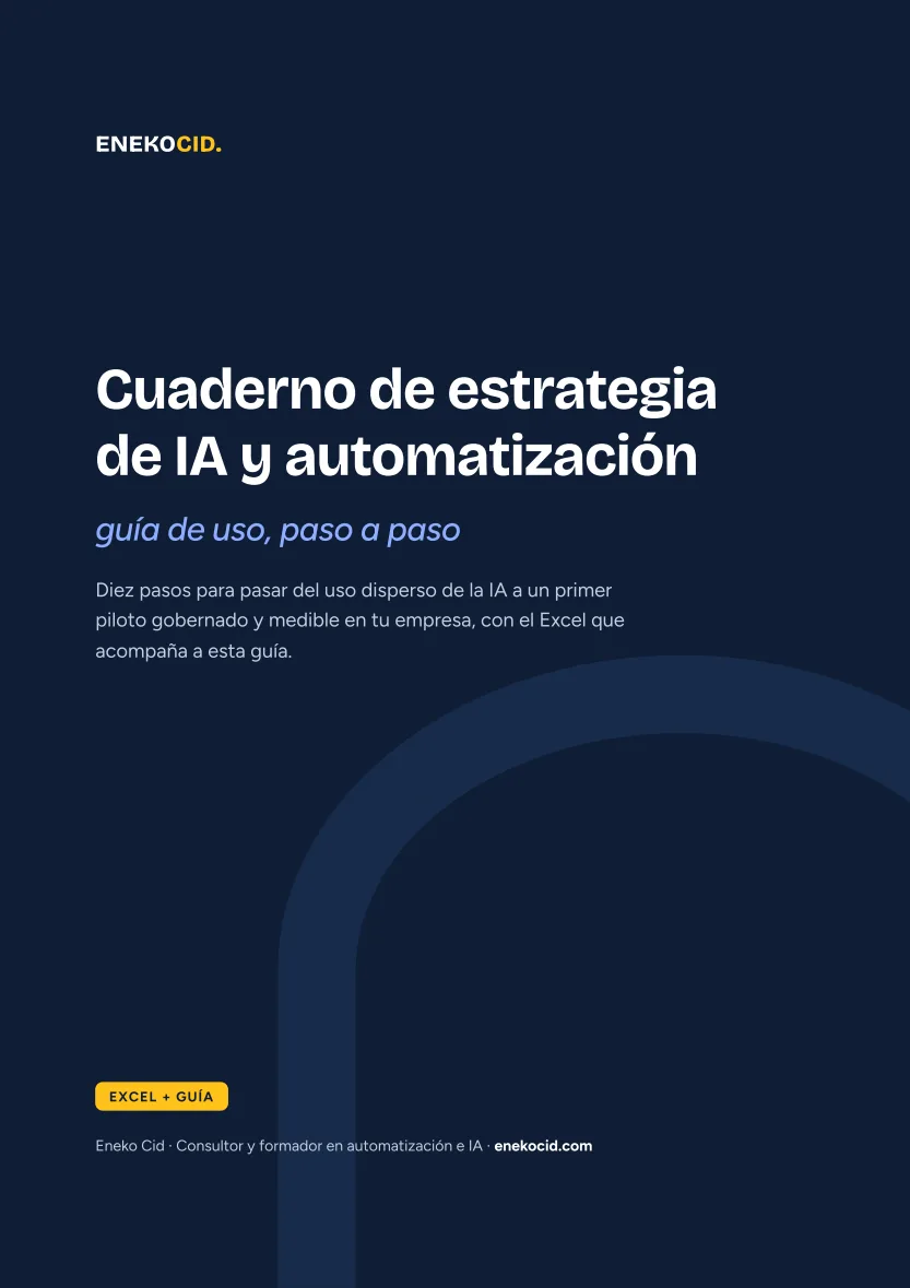 Portada de la guía del cuaderno de estrategia de IA y automatización